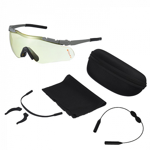 Тактические очки Defender 1:оправа серая, три линзы, футляр, салфетка, резинка, стоппер, шнурок